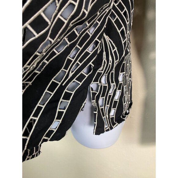 Samuel Dong Eyelet Black White Top Women size XL Artsy Art to wear Designer Boho - Picture 15 of 16